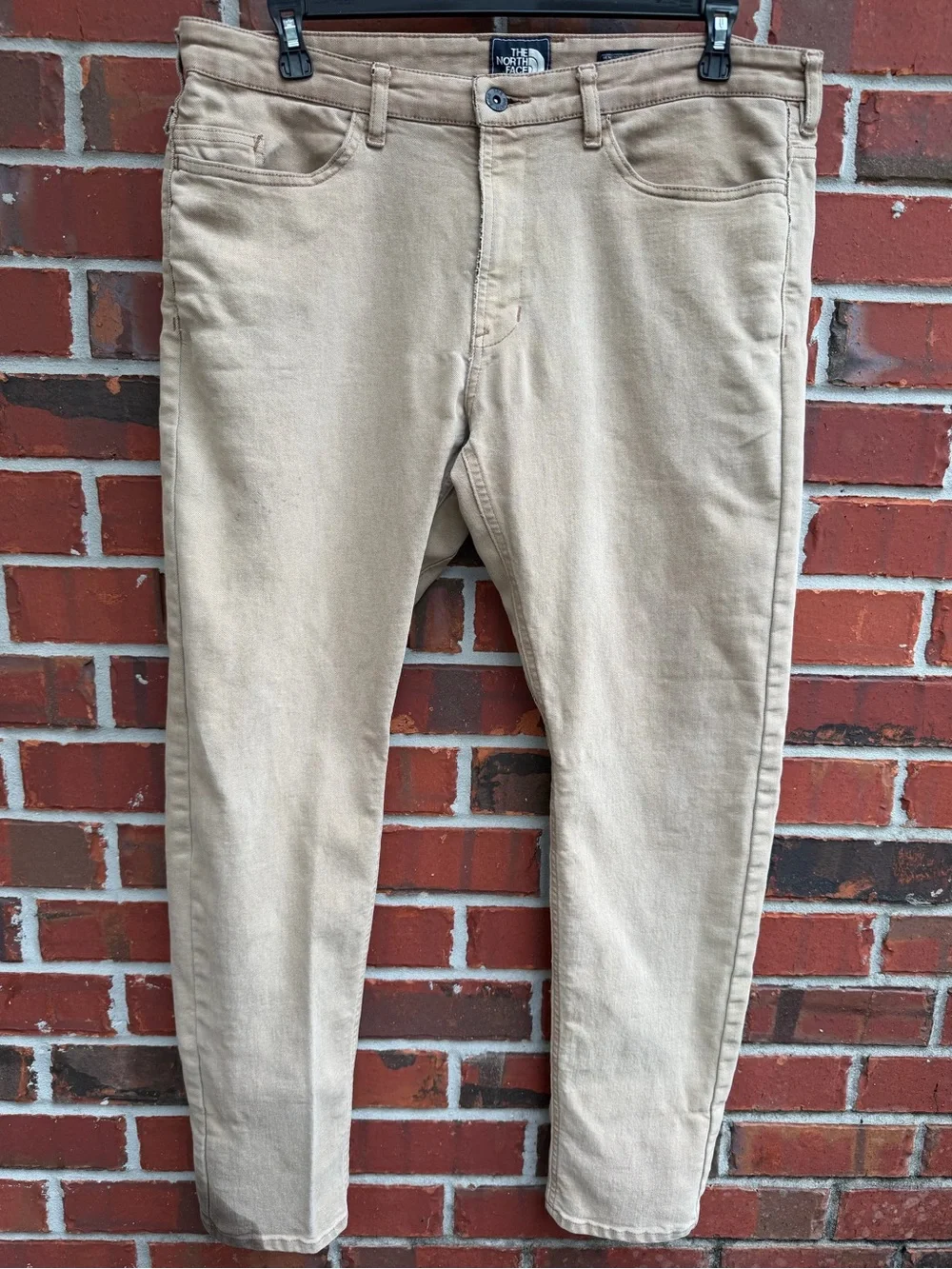 The North Face Mens 38x 31 Khaki Straight Leg Denim Hiking Work Pants Jeans P4